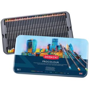 Set creioane colorate Procolour 36 culori, in cutie metalica Derwent