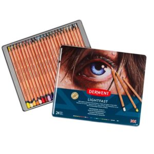 Set creioane colorate Lightfast 24 culori, in cutie metalica Derwent