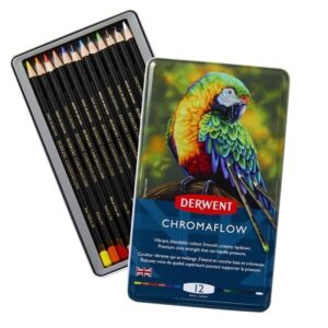 Set creioane colorate Chromaflow 12 culori, in cutie metalica Derwent