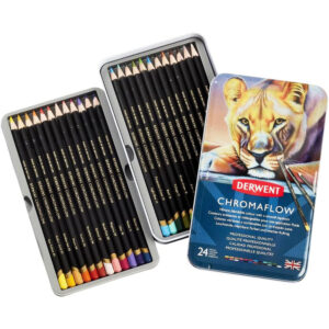 Set creioane colorate Chromaflow 24 culori, in cutie metalica Derwent