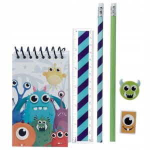 Set de papetarie Monster 7 buc. cu penar transparent PUCKATOR