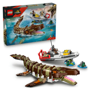 Misiune cu barca pe urmele unui Mosasaurus Jurassic Lego