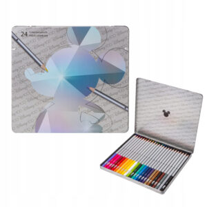 Set creioane colorate rotunde in cutie metalica 24 buc Disney 100 Colorino