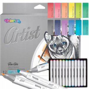 Set carioci pentru schitare varfuri cu grosime diferita pastel 12 buc Colorino