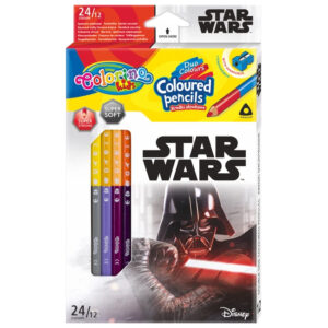 Set creioane colorate triunghiulare cu virfuri diferite 12 buc+ascutitoare Star Wars Disney Colorino