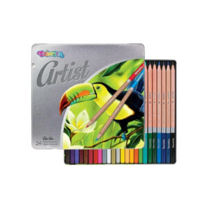 Set creioane colorate rotunde in cutie metalica 24 buc Artist Colorino