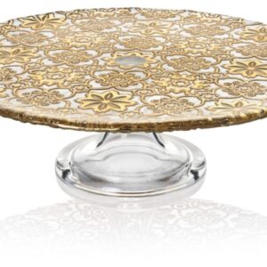 Platou servire tort Arabesque cu picior decor auriu IVV