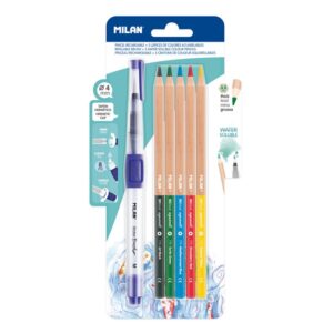 Set creioane colorate acuarela + periuta cu rezevor 5 cul. Milan