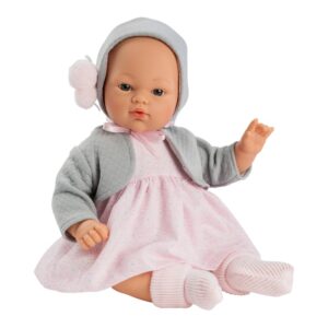 Papusa KOKE 36 cm cu Bibiron in scurta roz/gri ASI
