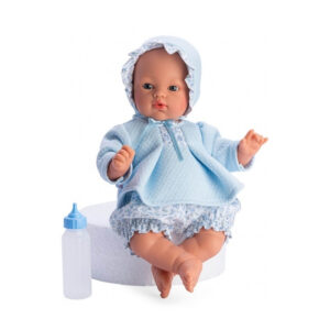 Papusa KOKE 36 cm cu sticluta in costum azur ASI