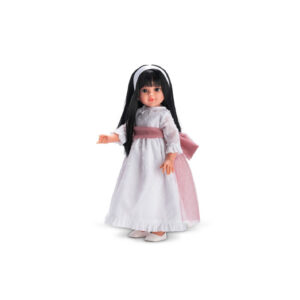 Papusa Sabrina cu par negru, in rochie alb 57cm ASI