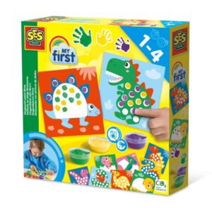 Set acuarele pentru degete si tablouri cu dinozauri SES