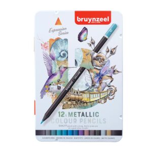 Set creioane colorate Expression Metallic 12 culori, cutie metal, Bruynzeel ROYAL TALENS