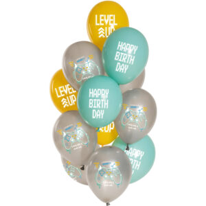 Set 12 Baloane latex Happy Birthday Gamer 33cm Folat