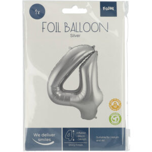 Balon Folie 86cm Argintiu Cifra 4 Folat