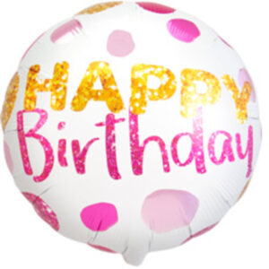 Balon Folie 45 cm Happy Birthday cu Buline Roz Folat