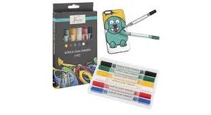Set 6 markere cu capat dublu si vopsea acrilica Grafix