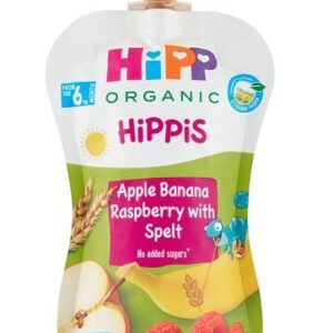 Surpriza din fructe (mere, banane, zmeura cu cereale integrate 6 luni 90 g) HIPP