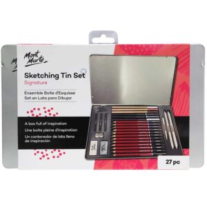 Set schite Signature 27 piese, dry media, in cutie metalica Mont Marte