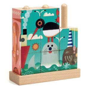 Puzzle cuburi din lemn - Animale marine DJECO