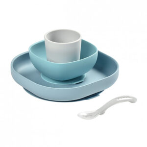 Set din silicon 4 piese pentru mancare albastru Beaba