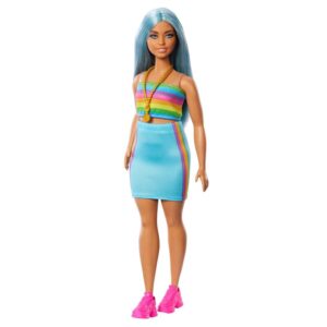 Papusa Barbie Fashionista 218, cu par azuriu MATTEL