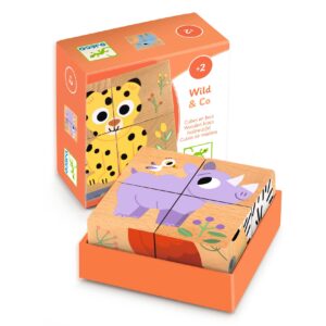 Puzzle cuburi din lemn - Animale salbatice DJECO