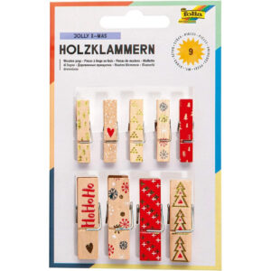 Clestisoare din lemn Jolly X-mas 9 piese, 2 dimenisuni mix Folia