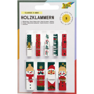 Clestisoare din lemn Classic X-mas 9 piese, 2 dimenisuni mix Folia