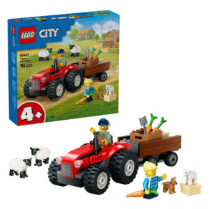 Tractor de ferma rosu cu remorca si oi CITY LEGO
