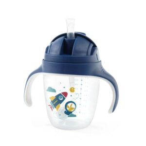 Cupa de baut cu un paie ponderat albastru Babyono
