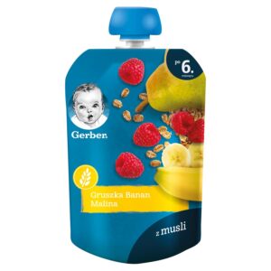 GERBER Piure din pere, banana, zmeura si cereale 16x80g