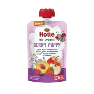 Piure Holle Bio Organic Berry Puppy de mere, piersici si fructe de padure (8 luni+) 100g