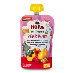 Piure Holle Bio Organic Pear Pony de pere, piersici, zmeura si griu spelt (8 luni+) 100g