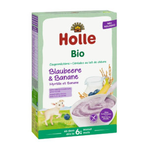 Terci cu lapte de capra de orez cu afine si banana (6 luni+) 200g Holle Organic