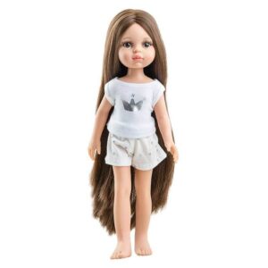 Papusa AMIGA 32 cm bruneta in pijama cu par lung PAOLA REINA