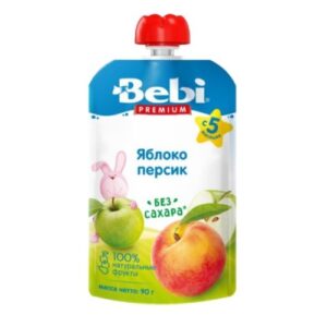 Piure de mere-piersici 90g (5+) pouch Bebi PREMIUM