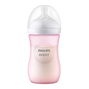 Biberon Natural Response din plastic tetina din silicon 260ml Pink 1m+ Avent