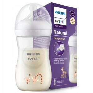 Biberon Natural Response din plastic tetina din silicon 260ml Jirafa 1m+ Avent