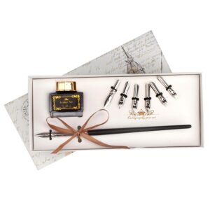 Set caligrafie Nassau Fine Art cu 6 penite si calimara de cerneala GRAFIX