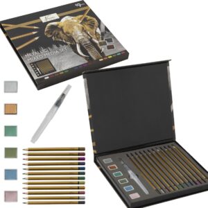 Set pictura 19 piese culori metalice acuarela si creioane colorate GRAFIX