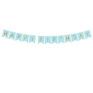 Baner Happy Birthday 17,5m albastru deschis PartyDeco