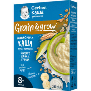 Terci de lapte multicereale cu iaurt, banana si pere 8+luni 240g Gerber